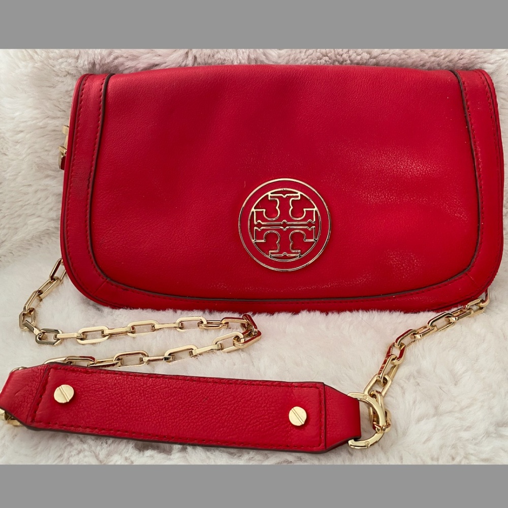 TORY BURCH Leather Crossbody Bag Purse in Bright Red